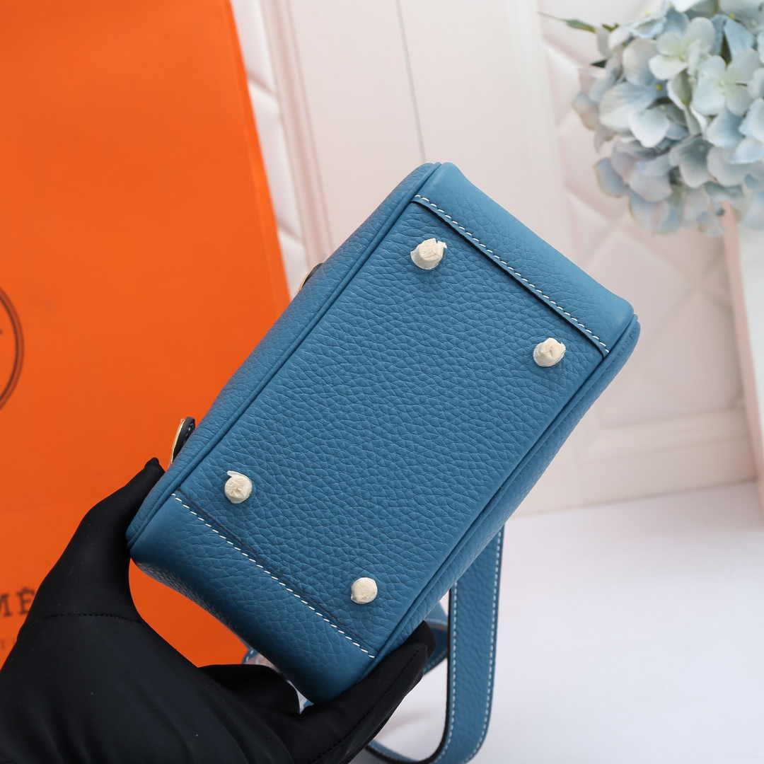 Hermes Lindy Mini Bag Blue Togo Leather Gold Hardware H8609