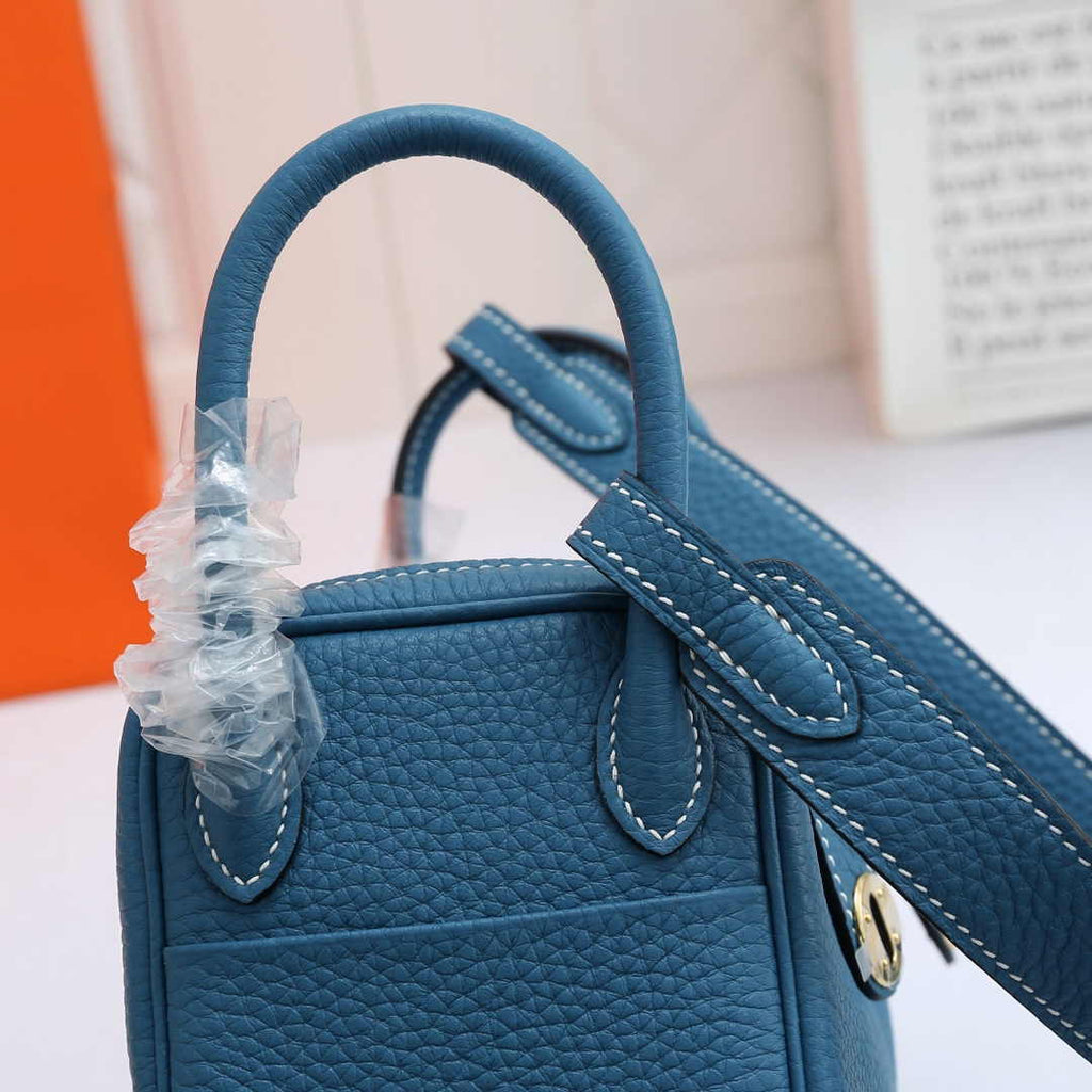 Hermes Lindy Mini Bag Blue Togo Leather Gold Hardware H8609