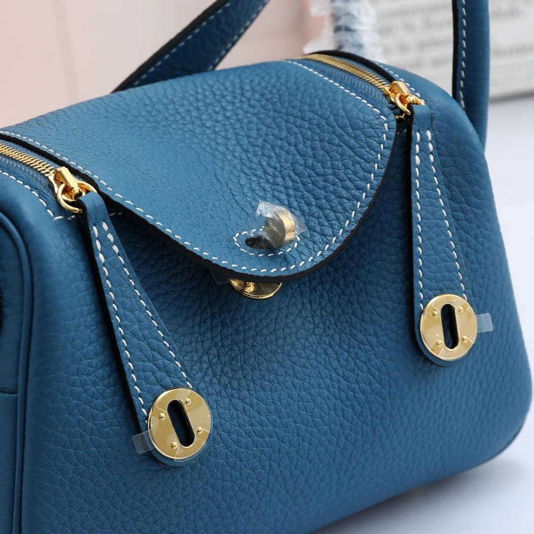 Hermes Lindy Mini Bag Blue Togo Leather Gold Hardware H8609