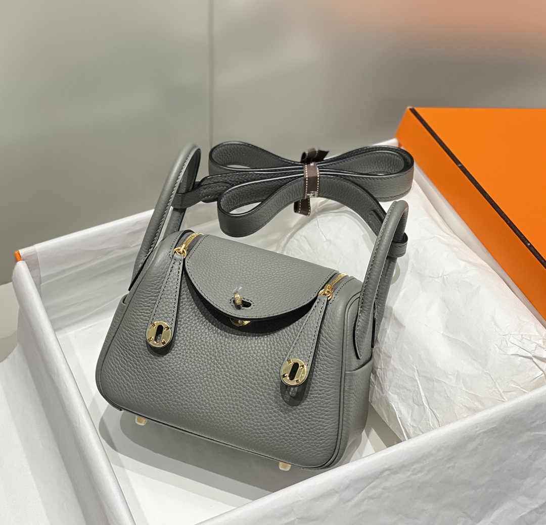 Hermes Lindy Mini Bag Gray Togo Leather Gold Hardware H8647