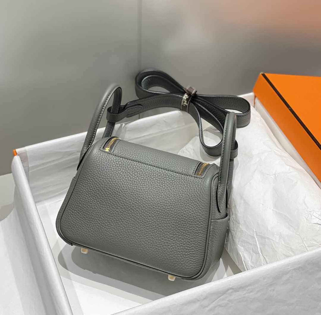 Hermes Lindy Mini Bag Gray Togo Leather Gold Hardware H8647