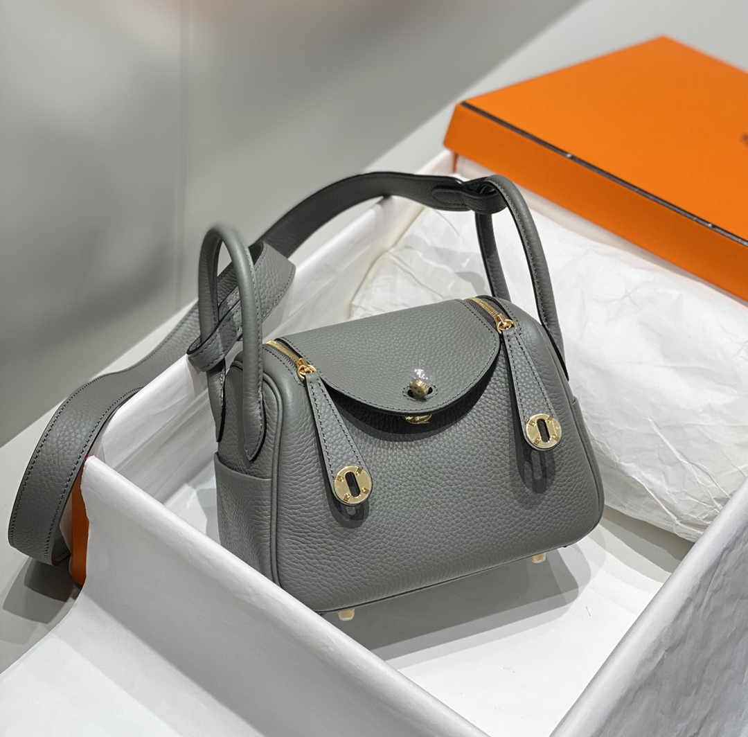 Hermes Lindy Mini Bag Gray Togo Leather Gold Hardware H8647