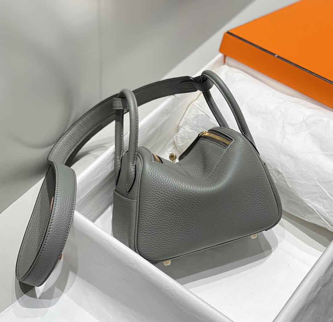 Hermes Lindy Mini Bag Gray Togo Leather Gold Hardware H8647