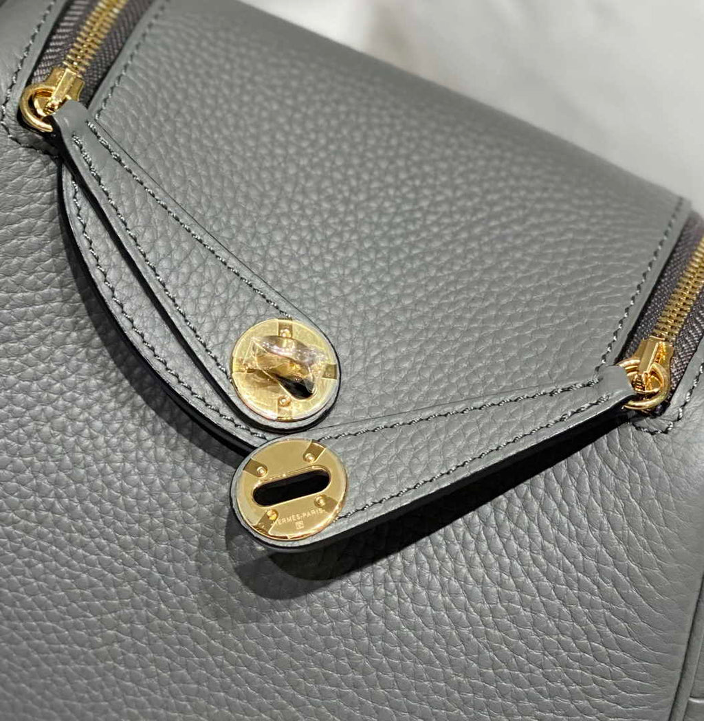 Hermes Lindy Mini Bag Gray Togo Leather Gold Hardware H8647