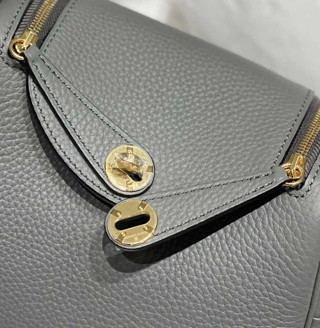Hermes Lindy Mini Bag Gray Togo Leather Gold Hardware H8647