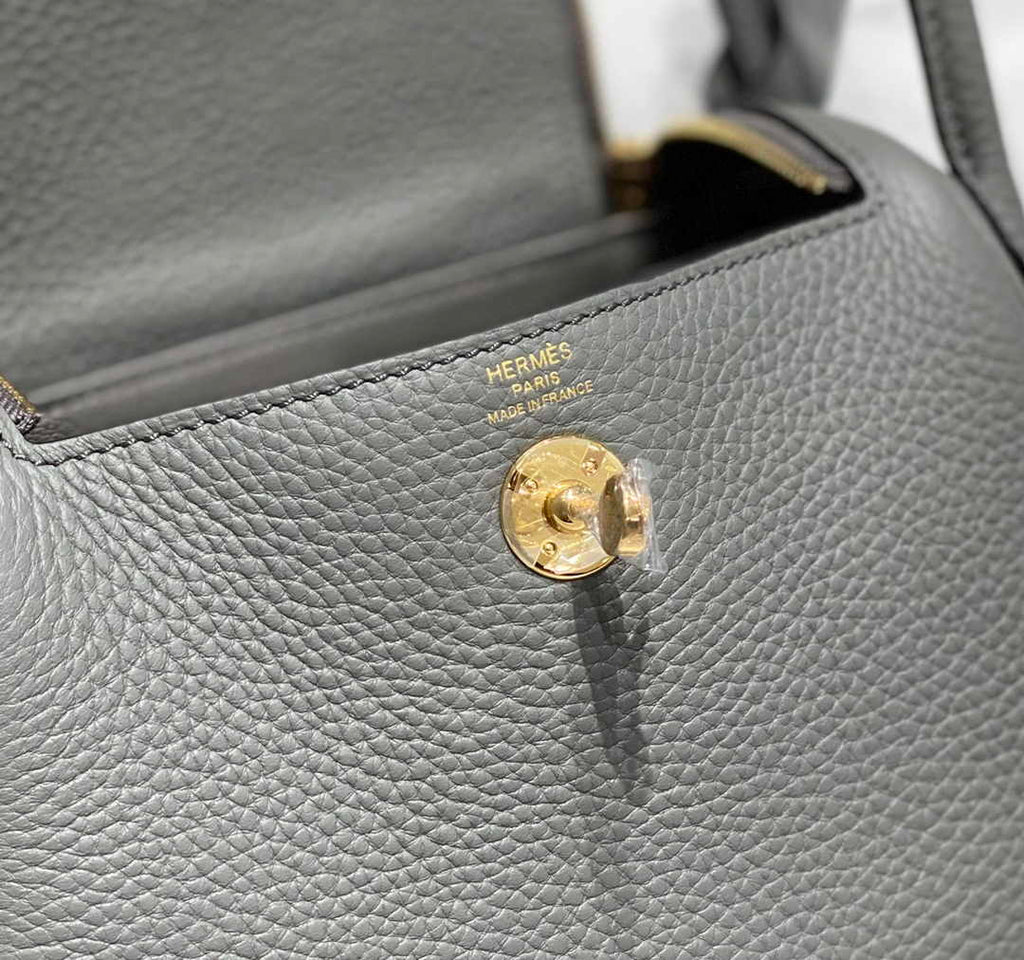 Hermes Lindy Mini Bag Gray Togo Leather Gold Hardware H8647
