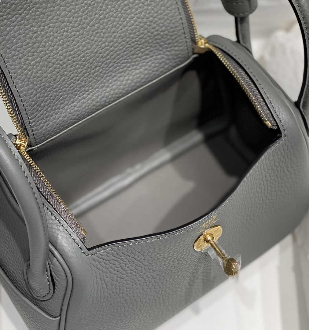 Hermes Lindy Mini Bag Gray Togo Leather Gold Hardware H8647