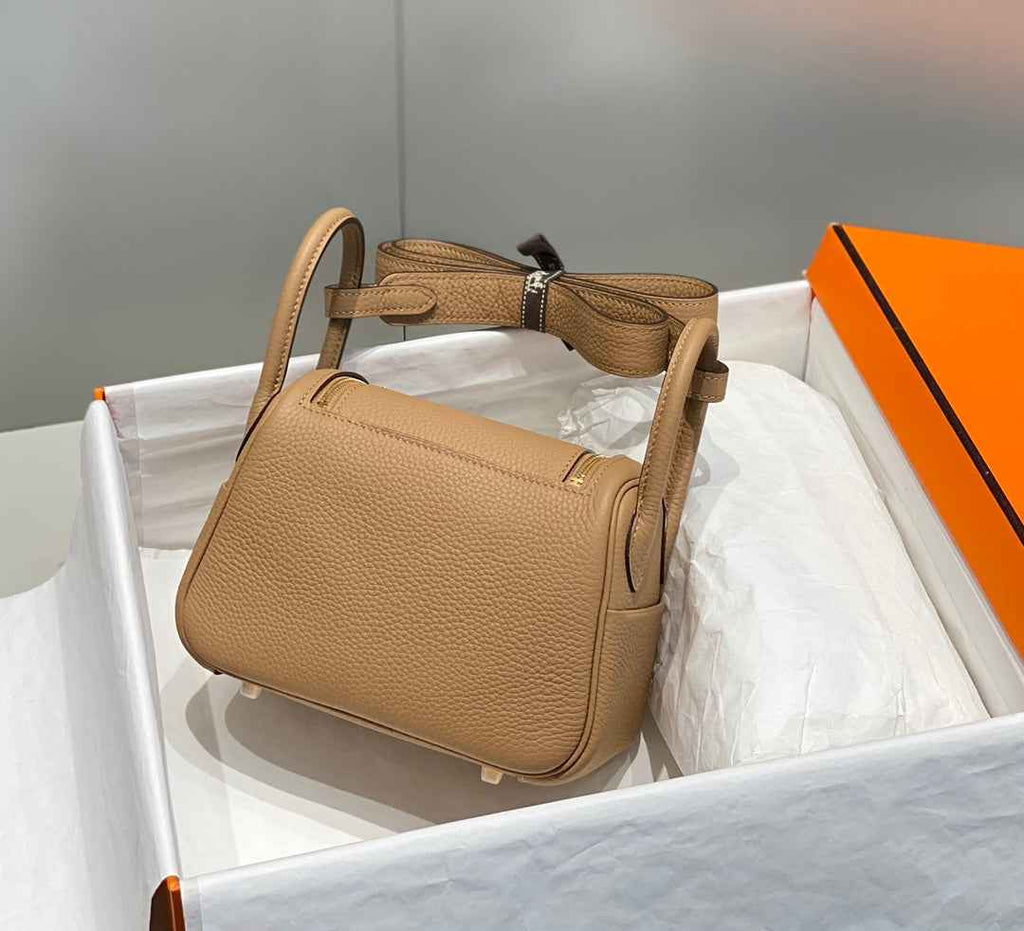 Hermes Lindy Mini Bag Light Brown Togo Leather Gold Hardware H8652