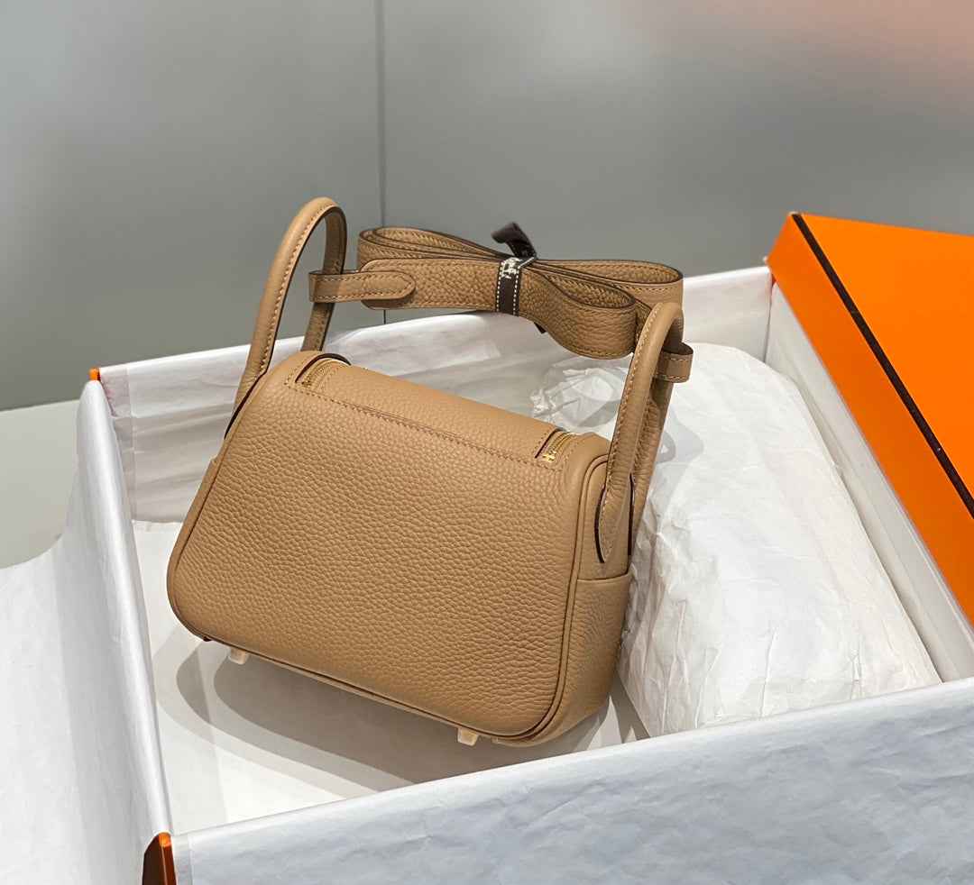 Hermes Lindy Mini Bag Light Brown Togo Leather Gold Hardware H8652