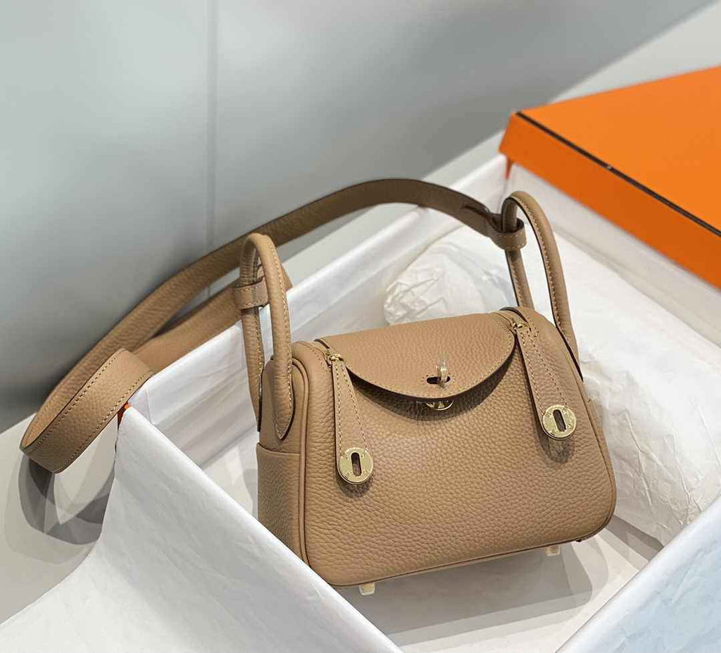 Hermes Lindy Mini Bag Light Brown Togo Leather Gold Hardware H8652