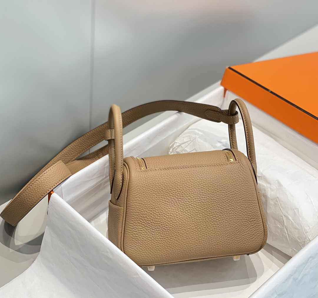 Hermes Lindy Mini Bag Light Brown Togo Leather Gold Hardware H8652