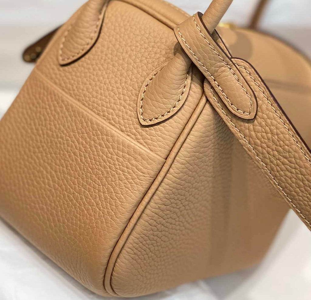 Hermes Lindy Mini Bag Light Brown Togo Leather Gold Hardware H8652
