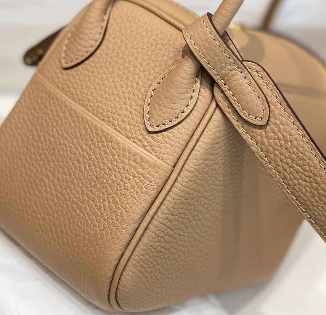 Hermes Lindy Mini Bag Light Brown Togo Leather Gold Hardware H8652