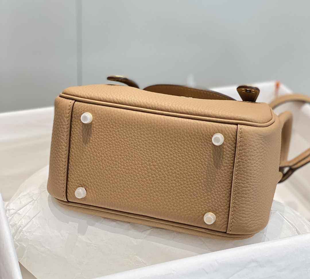 Hermes Lindy Mini Bag Light Brown Togo Leather Gold Hardware H8652