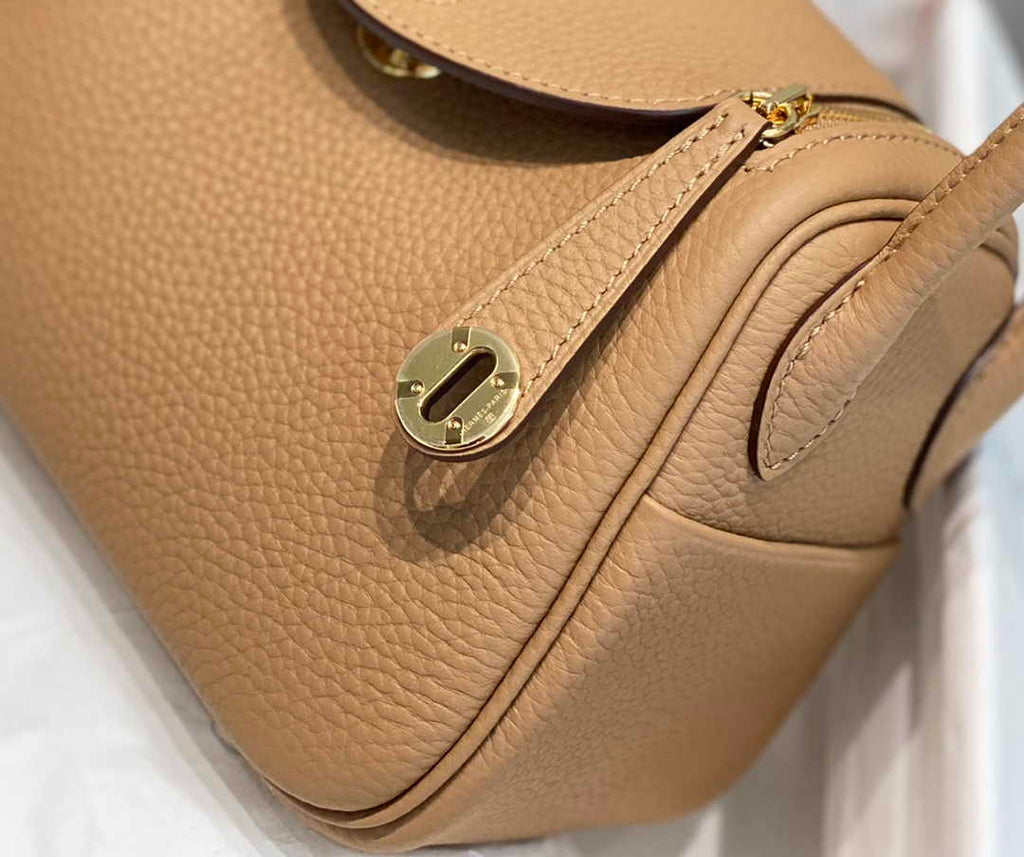 Hermes Lindy Mini Bag Light Brown Togo Leather Gold Hardware H8652