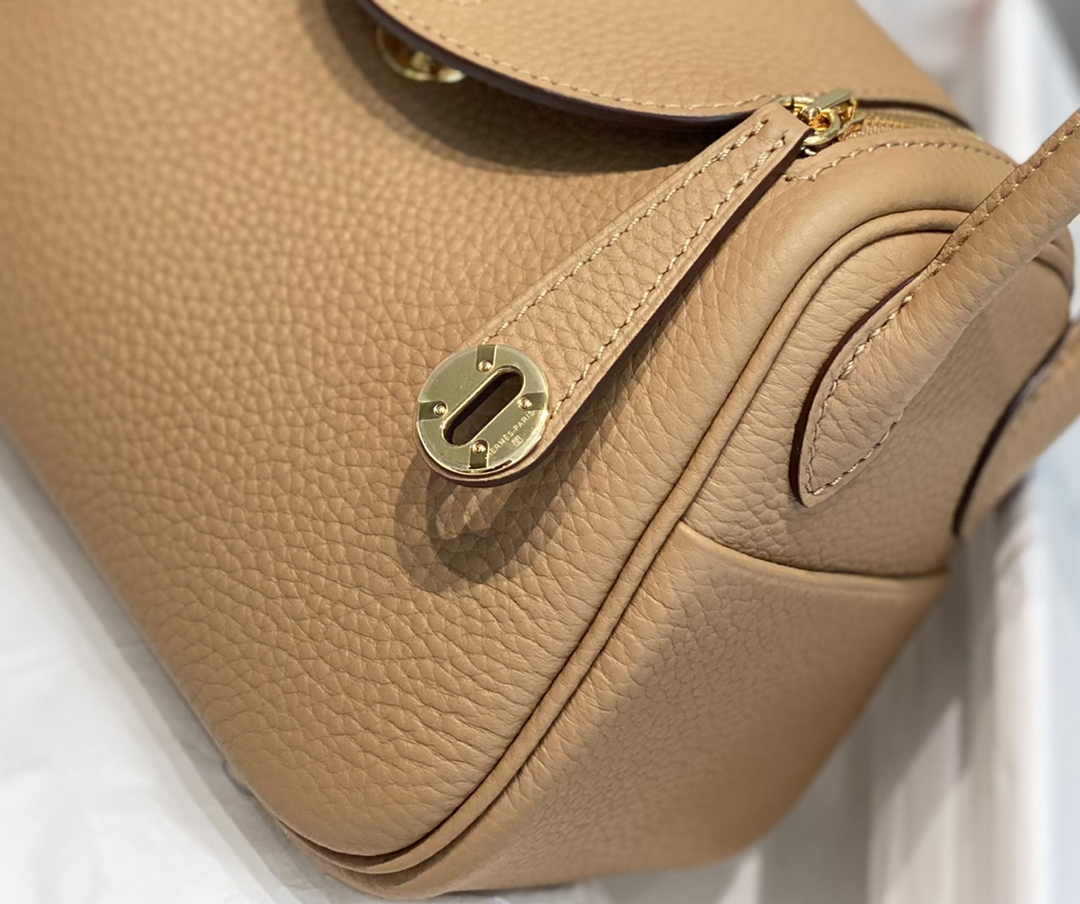 Hermes Lindy Mini Bag Light Brown Togo Leather Gold Hardware H8652