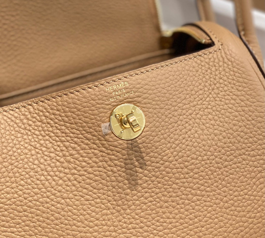 Hermes Lindy Mini Bag Light Brown Togo Leather Gold Hardware H8652