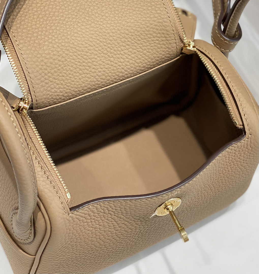 Hermes Lindy Mini Bag Light Brown Togo Leather Gold Hardware H8652