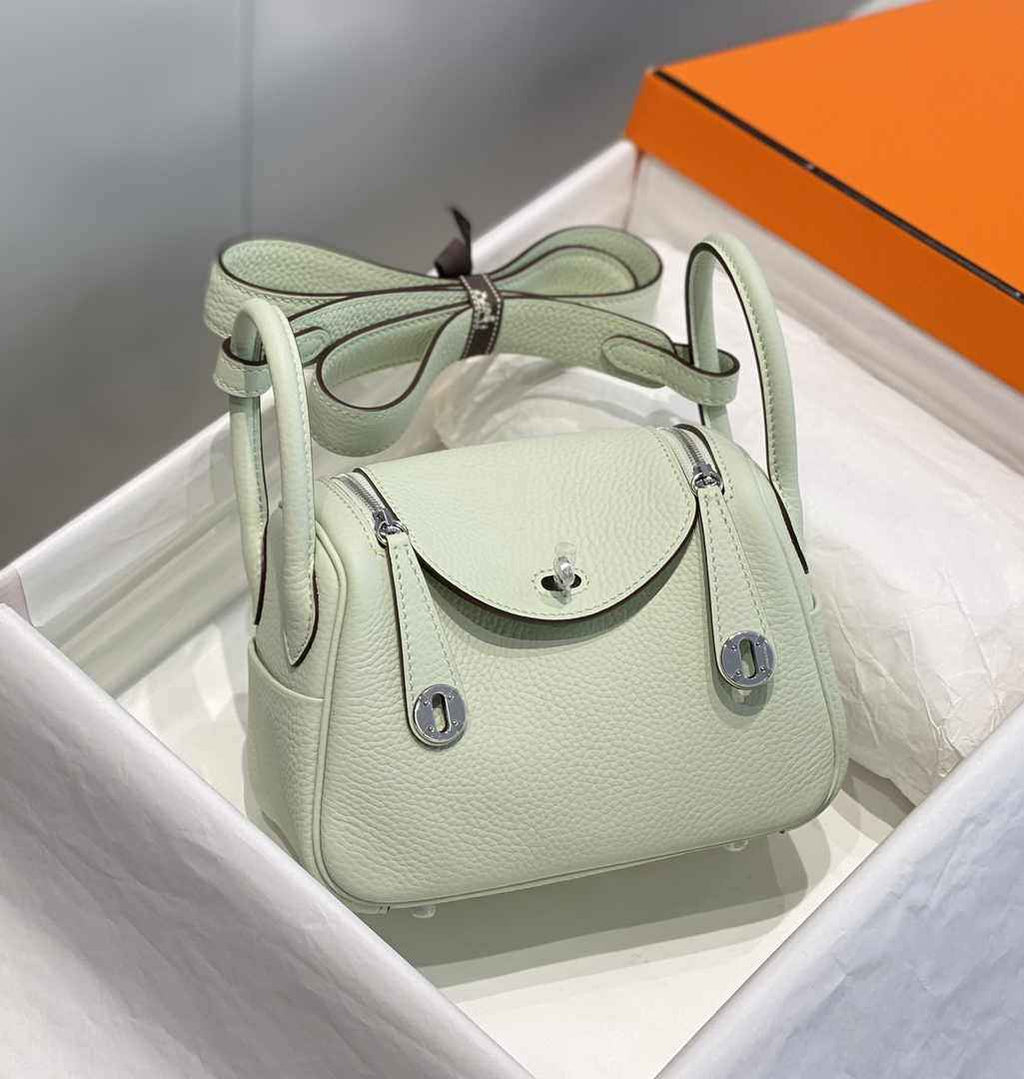 Hermes Lindy Mini Bag Light Green Togo Leather Gold Hardware H8651