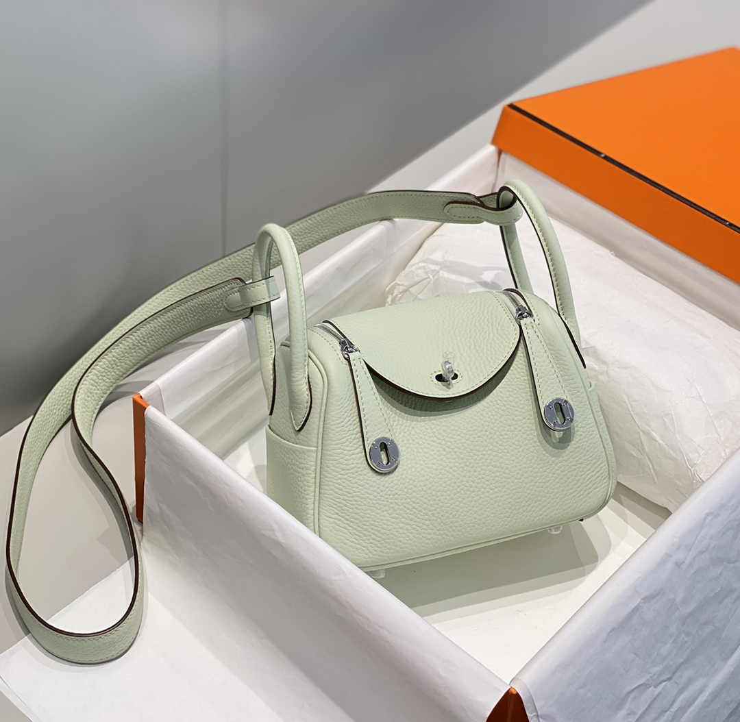 Hermes Lindy Mini Bag Light Green Togo Leather Gold Hardware H8651