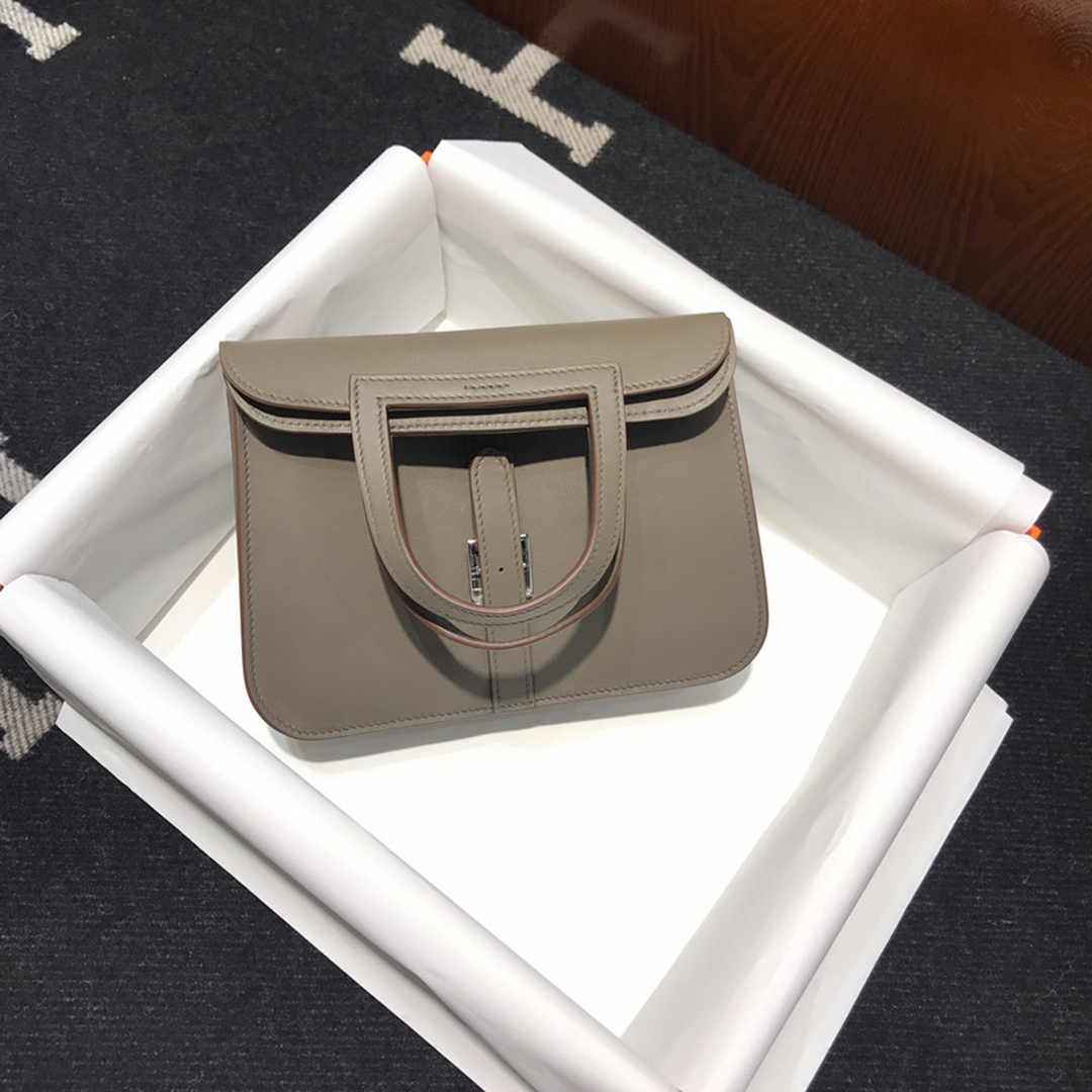 Hermes Mini Halzan 22 Bag Gray Swift Leather H082136