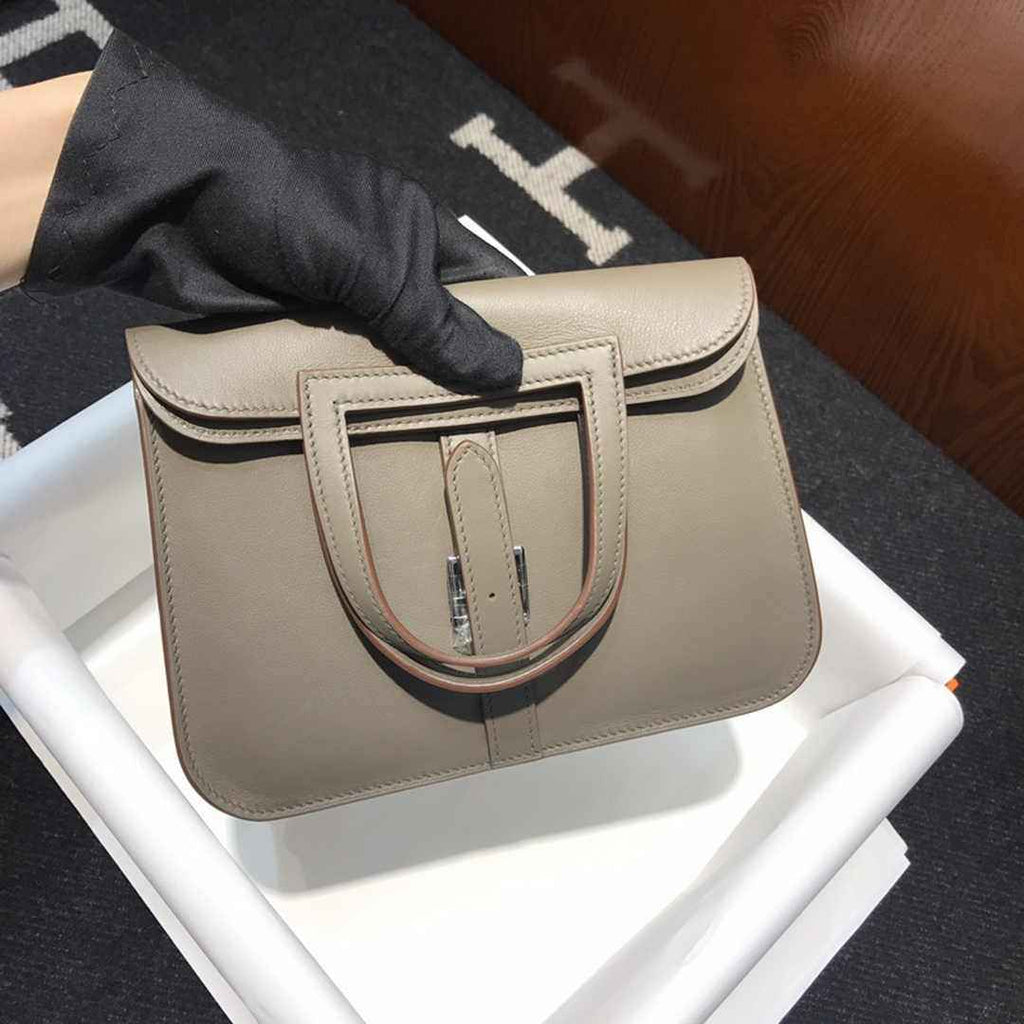 Hermes Mini Halzan 22 Bag Gray Swift Leather H082136