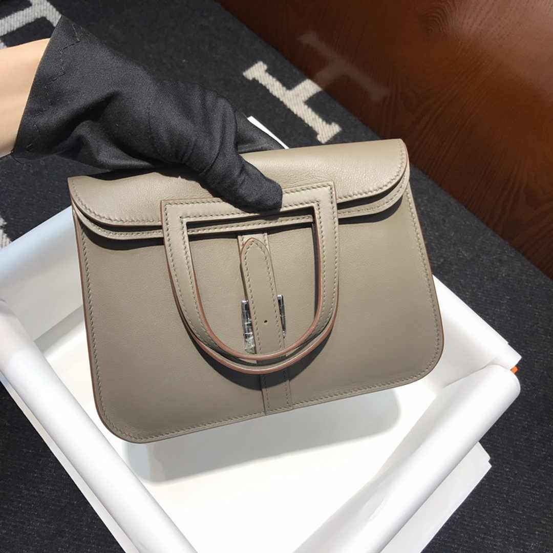 Hermes Mini Halzan 22 Bag Gray Swift Leather H082136