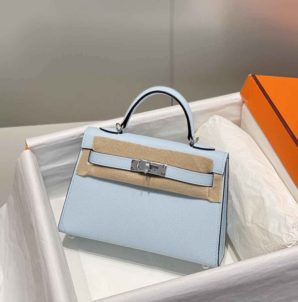 Hermes Mini Kelly II Bag 19 Light Blue Epsom Gold Hardware H86101