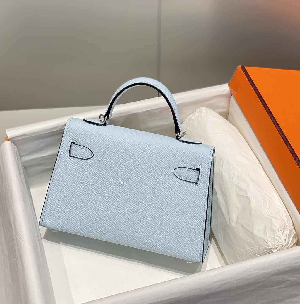Hermes Mini Kelly II Bag 19 Light Blue Epsom Gold Hardware H86101