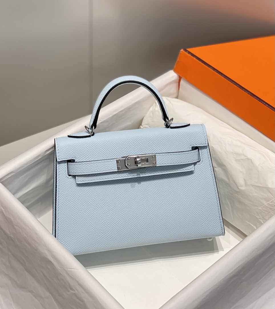 Hermes Mini Kelly II Bag 19 Light Blue Epsom Gold Hardware H86101