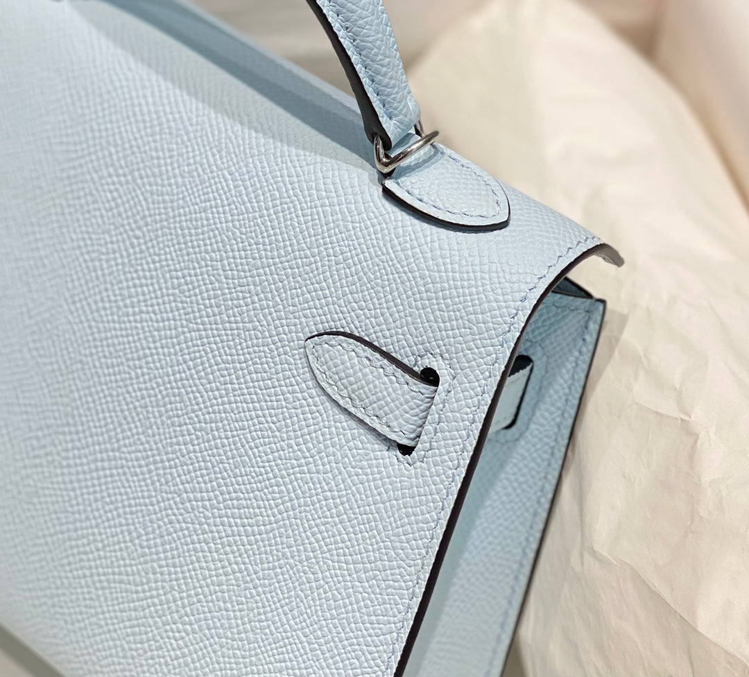 Hermes Mini Kelly II Bag 19 Light Blue Epsom Gold Hardware H86101
