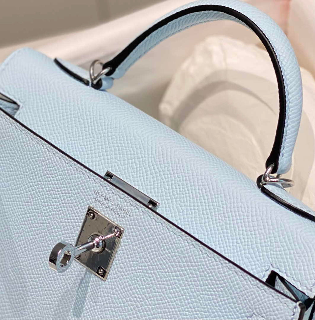 Hermes Mini Kelly II Bag 19 Light Blue Epsom Gold Hardware H86101