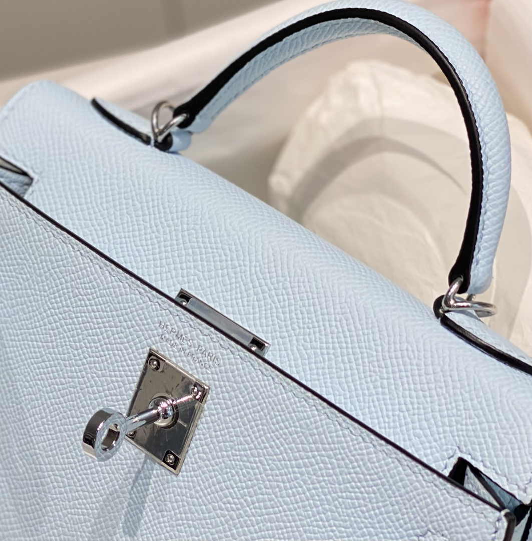 Hermes Mini Kelly II Bag 19 Light Blue Epsom Gold Hardware H86101