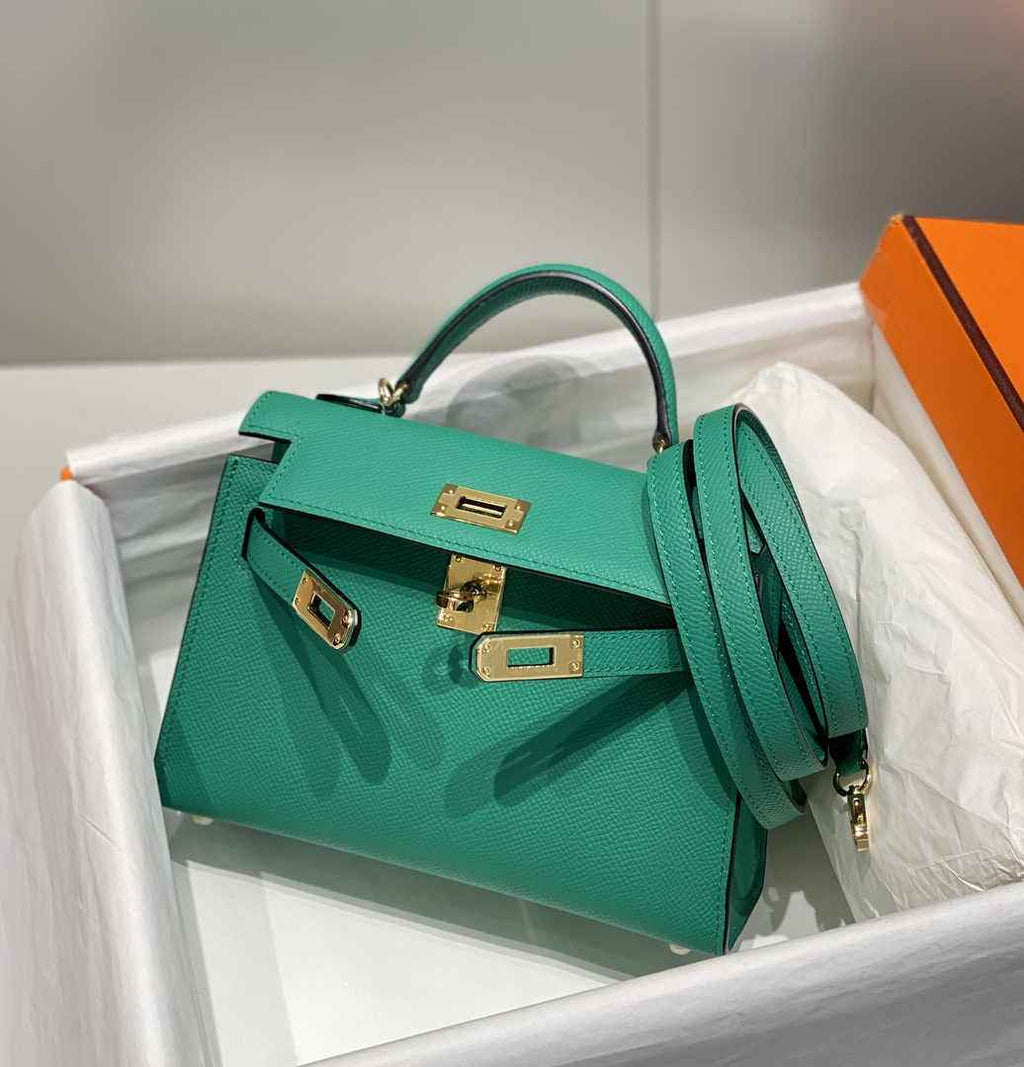 Hermes Mini Kelly II Bag 19 Green Epsom Gold Hardware H86100