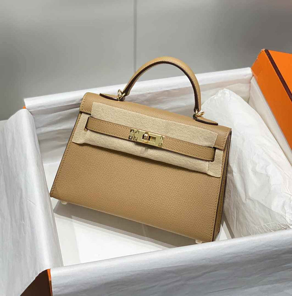 Hermes Mini Kelly II Bag 19 Tan Epsom Gold Hardware H86104