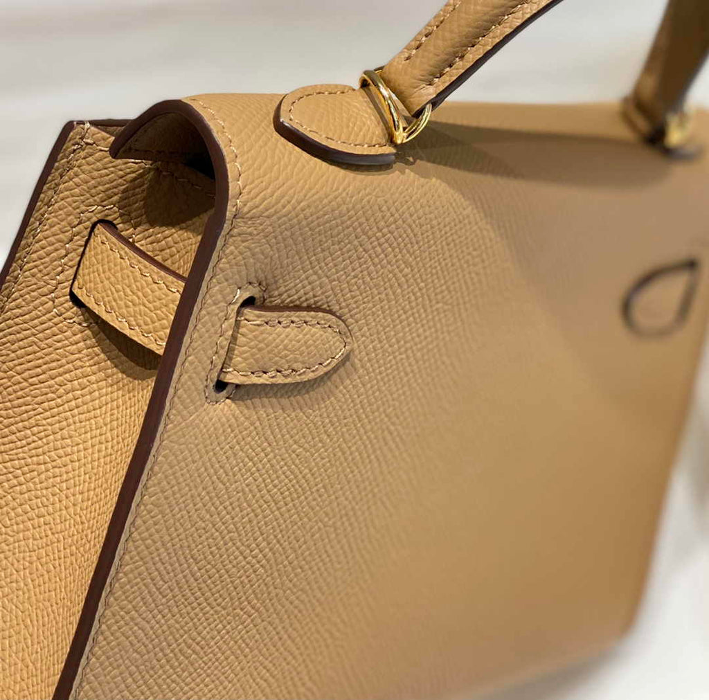 Hermes Mini Kelly II Bag 19 Tan Epsom Gold Hardware H86104