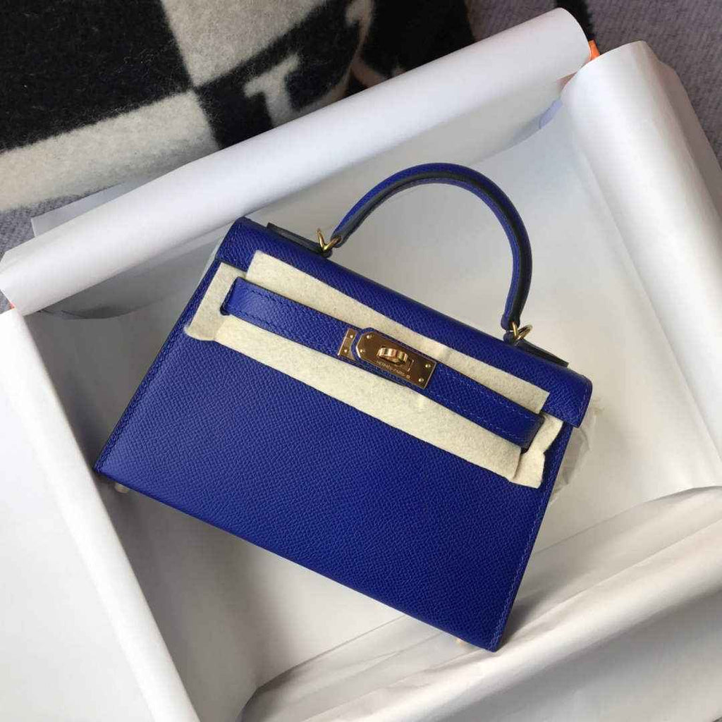 Hermes Mini Kelly II Bag 19 Gold Hardware with Epsom Blue