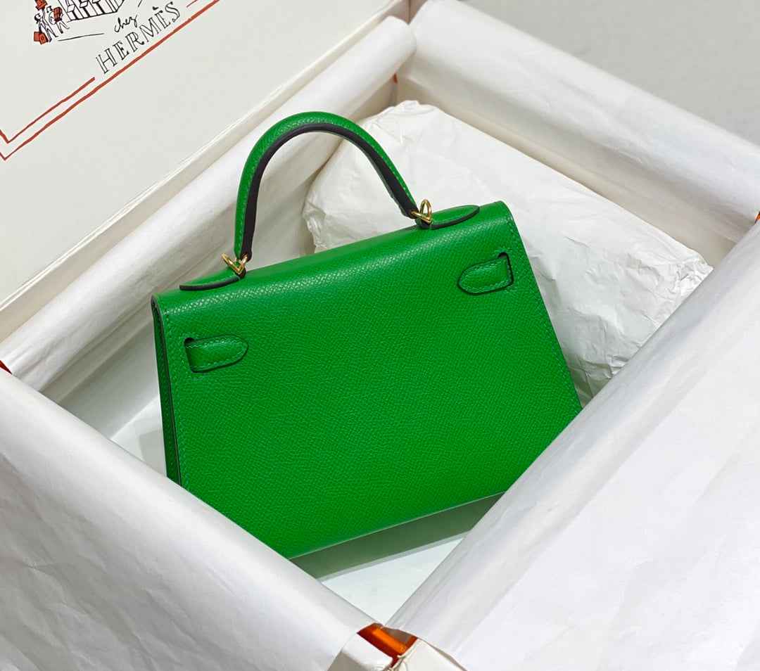 Hermes Mini Kelly II Bag 19 Gold Hardware with Epsom Green
