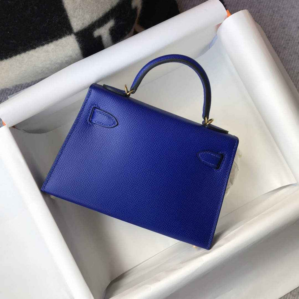 Hermes Mini Kelly II Bag 19 Gold Hardware with Epsom Blue