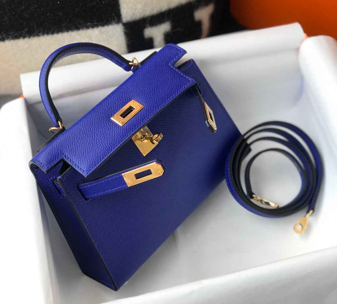 Hermes Mini Kelly II Bag 19 Gold Hardware with Epsom Blue