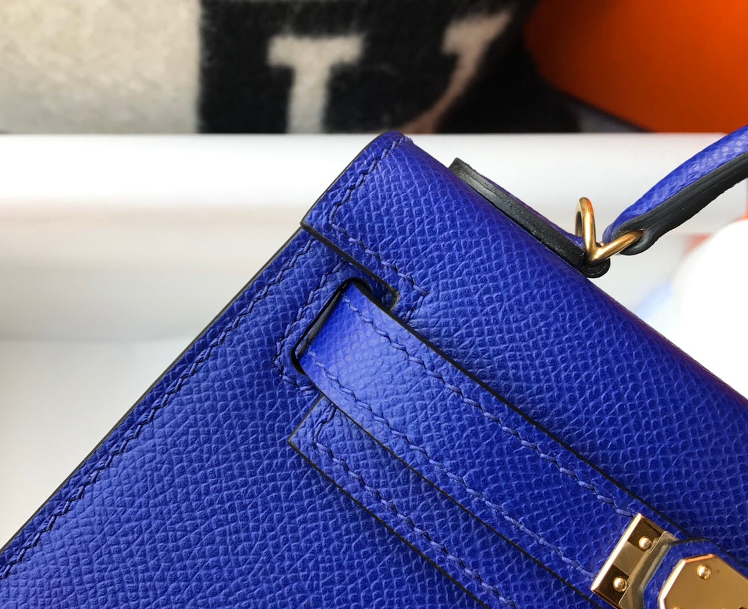 Hermes Mini Kelly II Bag 19 Gold Hardware with Epsom Blue