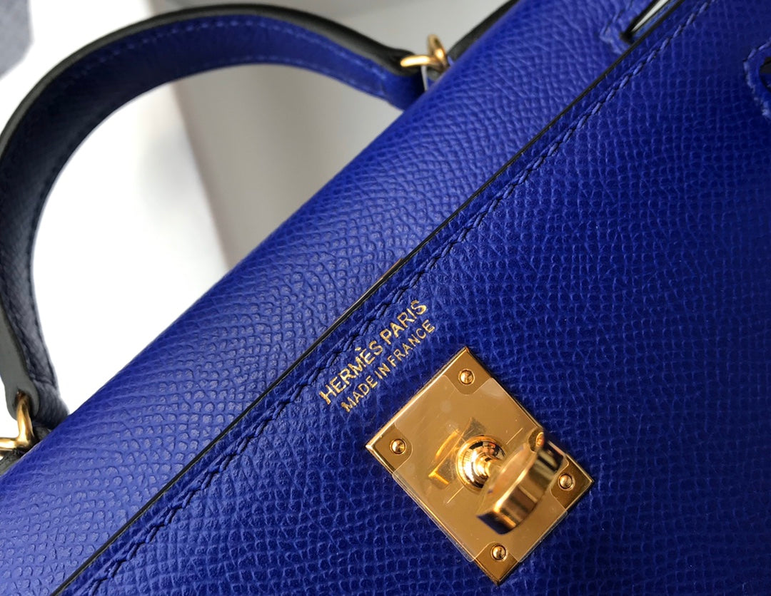 Hermes Mini Kelly II Bag 19 Gold Hardware with Epsom Blue