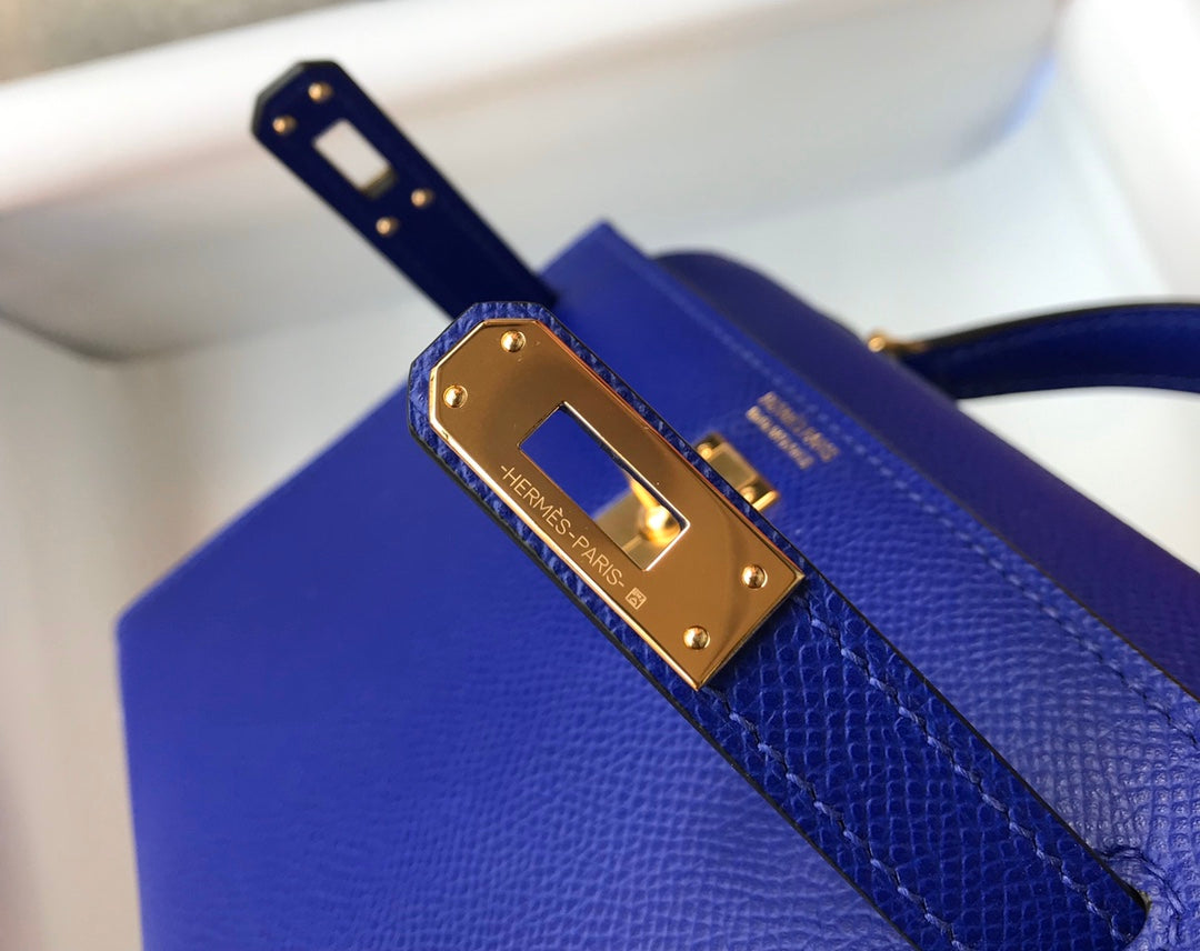 Hermes Mini Kelly II Bag 19 Gold Hardware with Epsom Blue