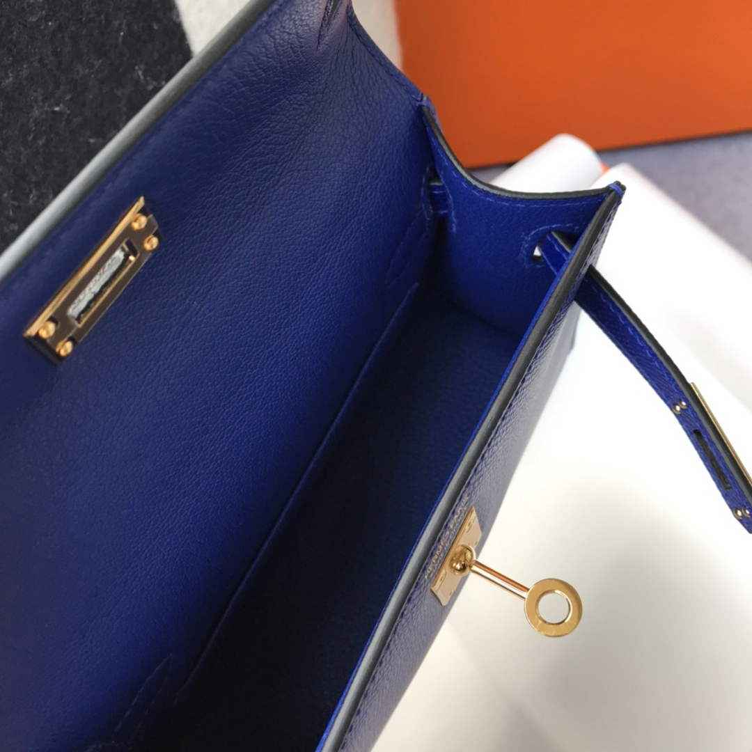 Hermes Mini Kelly II Bag 19 Gold Hardware with Epsom Blue