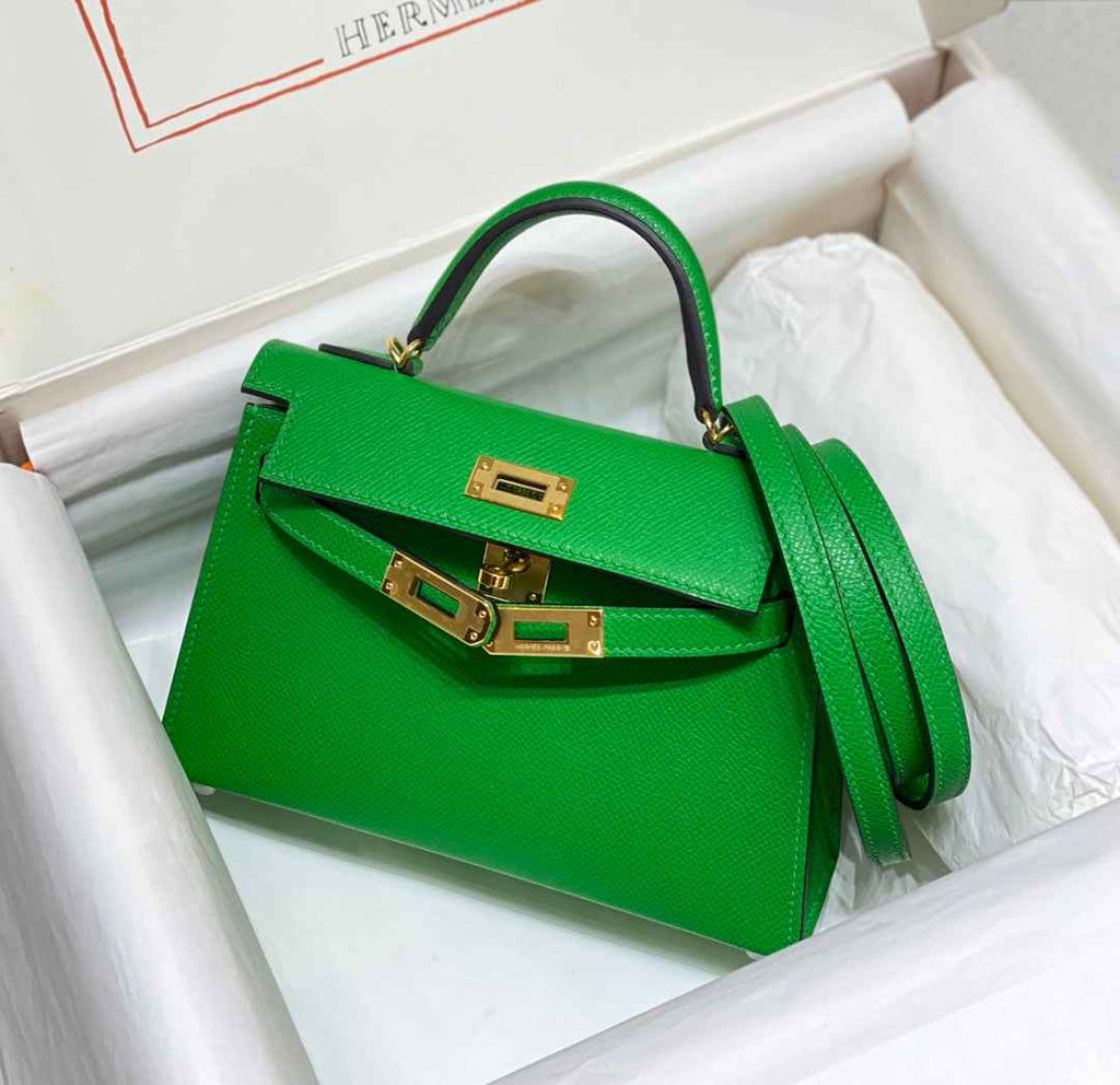 Hermes Mini Kelly II Bag 19 Gold Hardware with Epsom Green