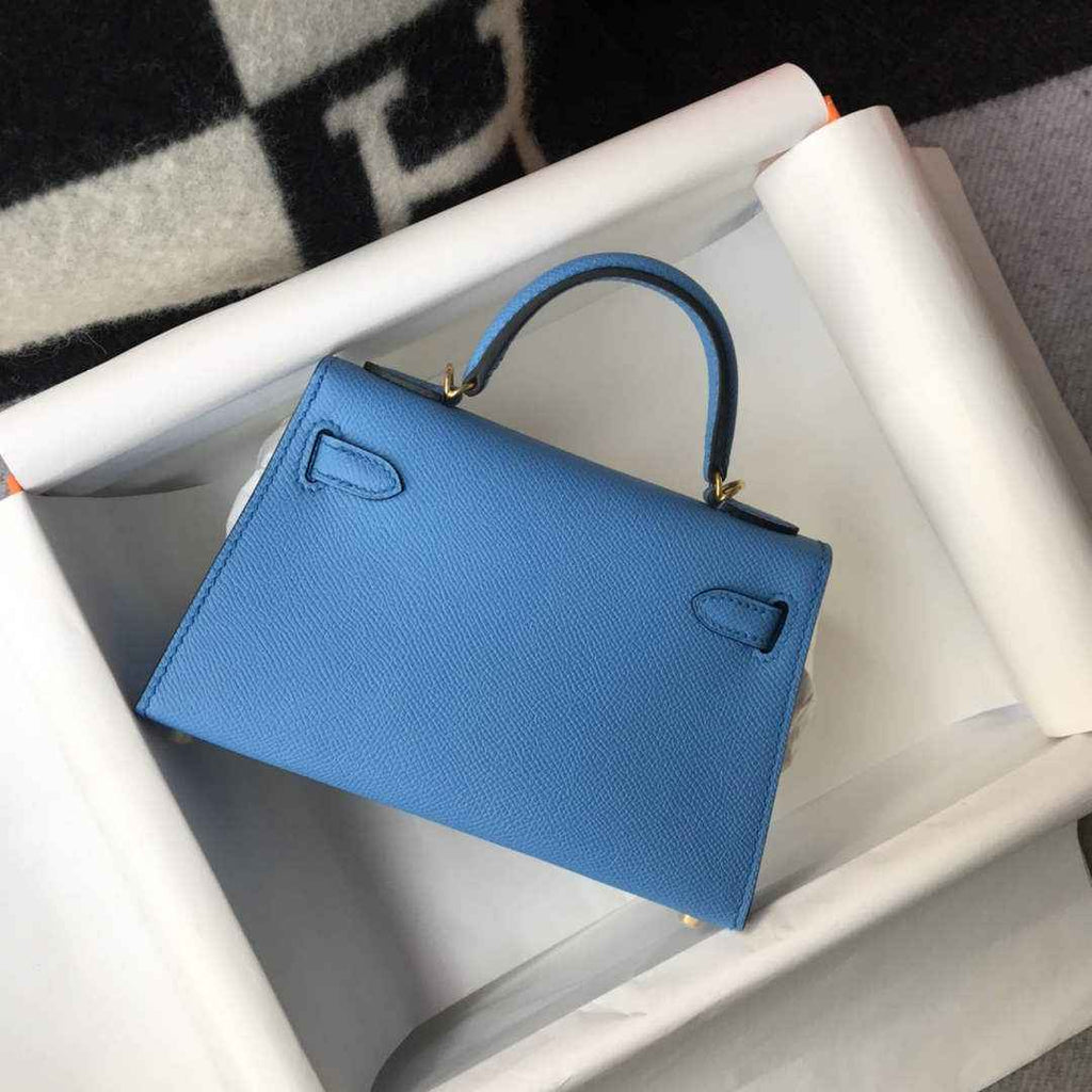 Hermes Mini Kelly II Bag 19 Gold Hardware with Epsom Light Blue