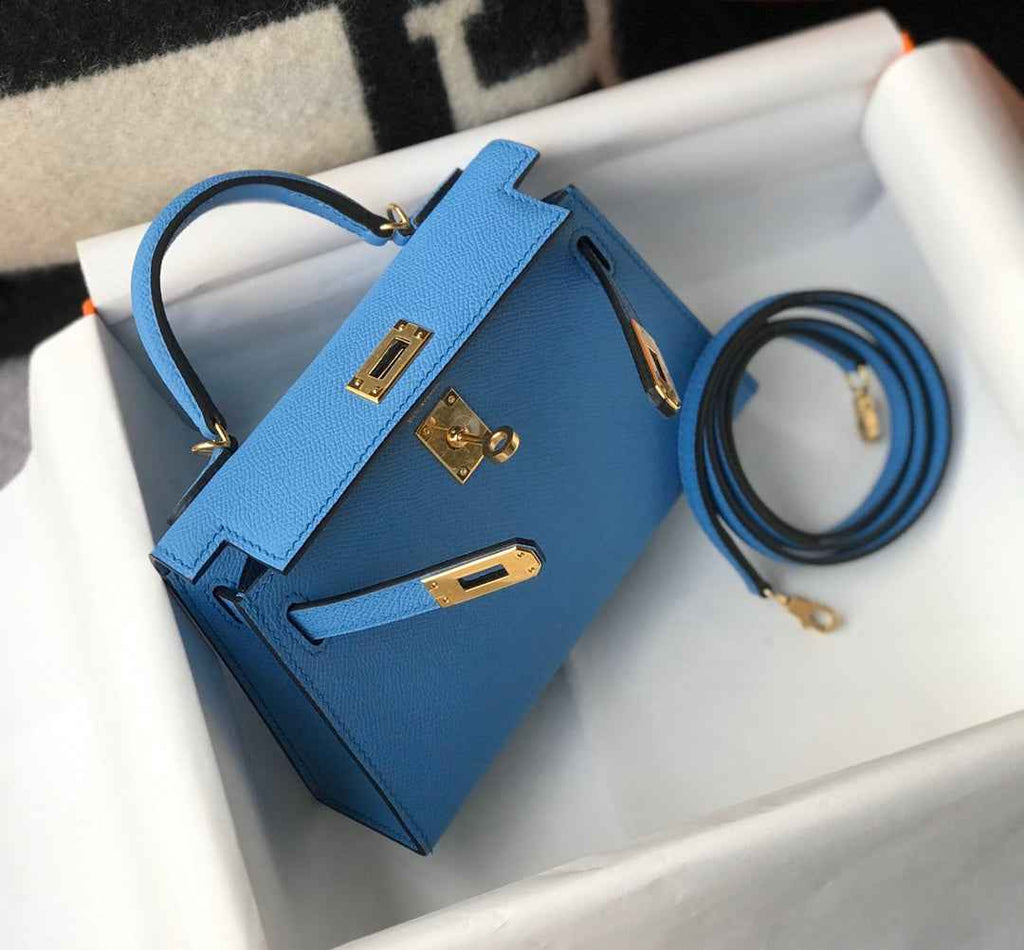 Hermes Mini Kelly II Bag 19 Gold Hardware with Epsom Light Blue