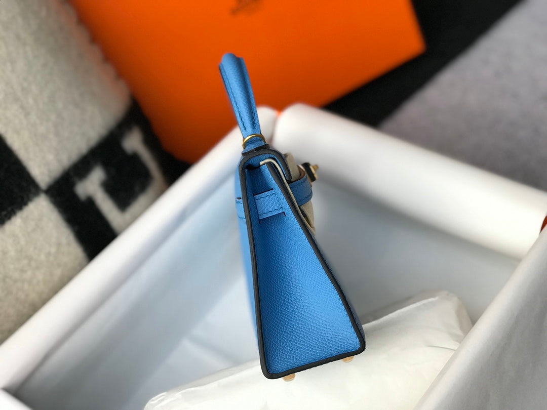 Hermes Mini Kelly II Bag 19 Gold Hardware with Epsom Light Blue