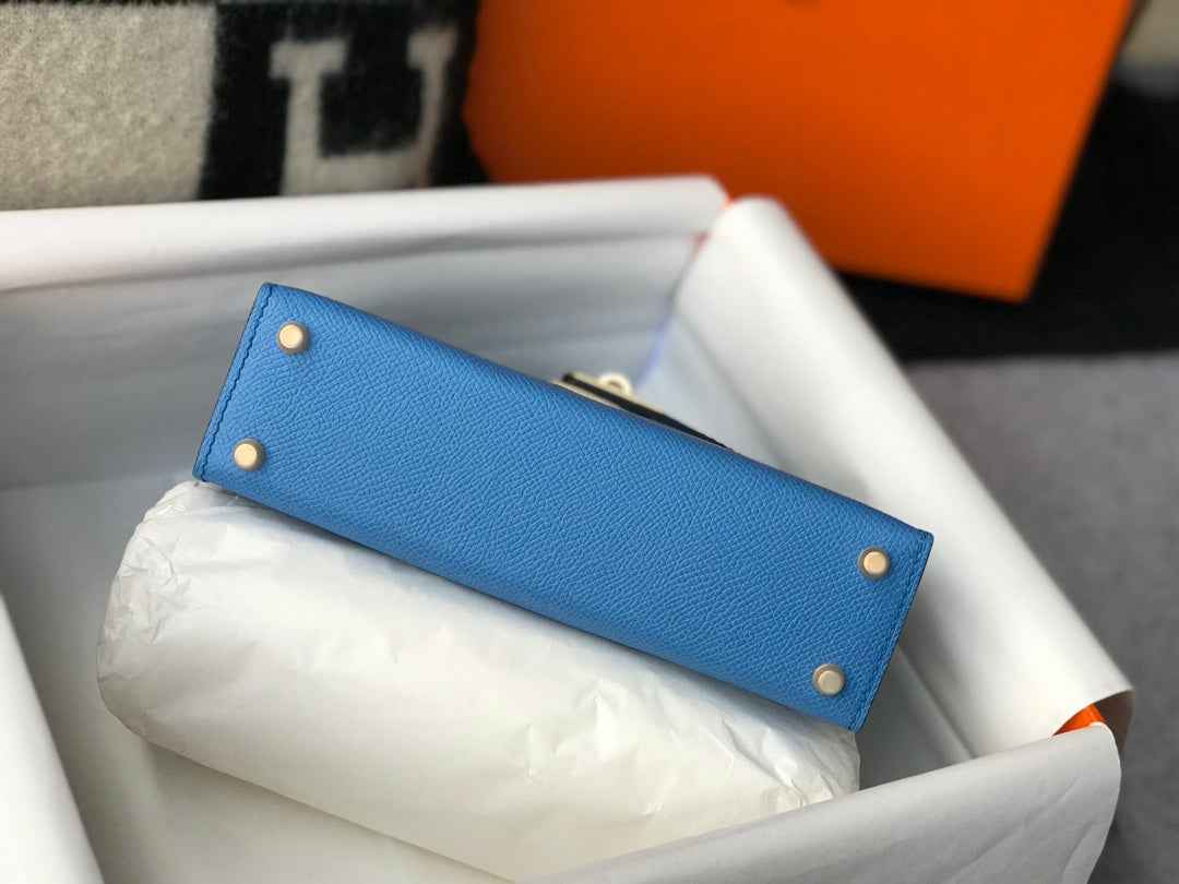 Hermes Mini Kelly II Bag 19 Gold Hardware with Epsom Light Blue