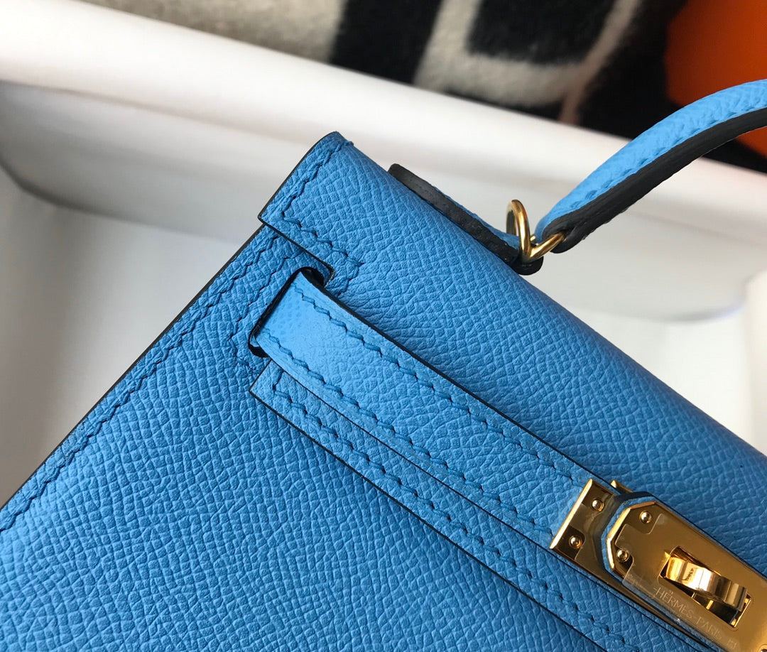 Hermes Mini Kelly II Bag 19 Gold Hardware with Epsom Light Blue